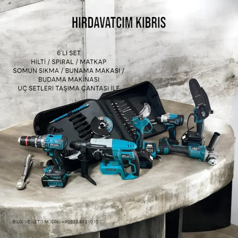 Assur 6'lı Set 350 Nm Somun Sıkma + 115 mm Spiral + Kırıcı Delici Hilti + 13 mm Çelik Mandrenli Matkap + Budama Makası + Budama Makinesi